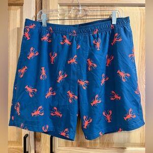 Men's Blue Lobster Lined Elastic Waist Swim Beach Pool Vacation Shorts Size L